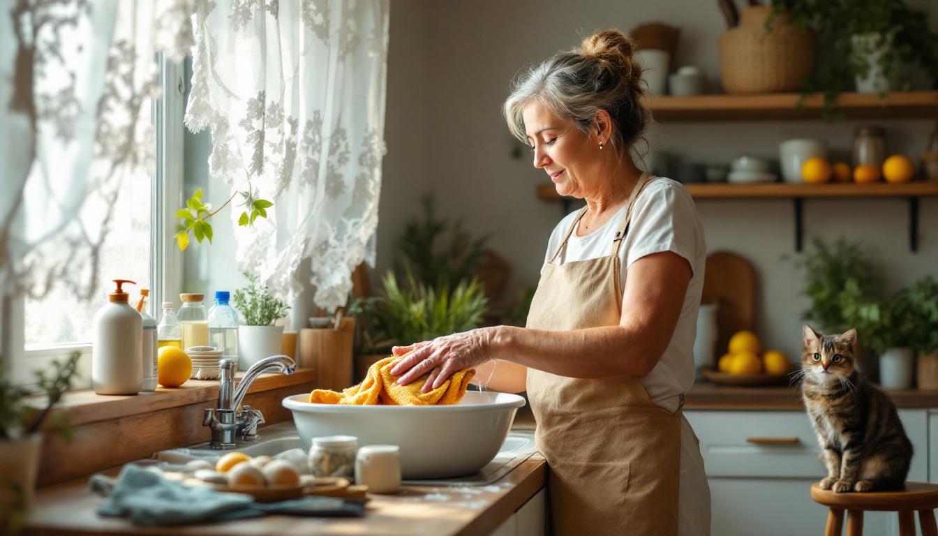 scoprite la ricetta tradizionale per eliminare i batteri dagli strofinacci senza usare la lavatrice, mantenendoli puliti e igienici in modo naturale ed efficace.